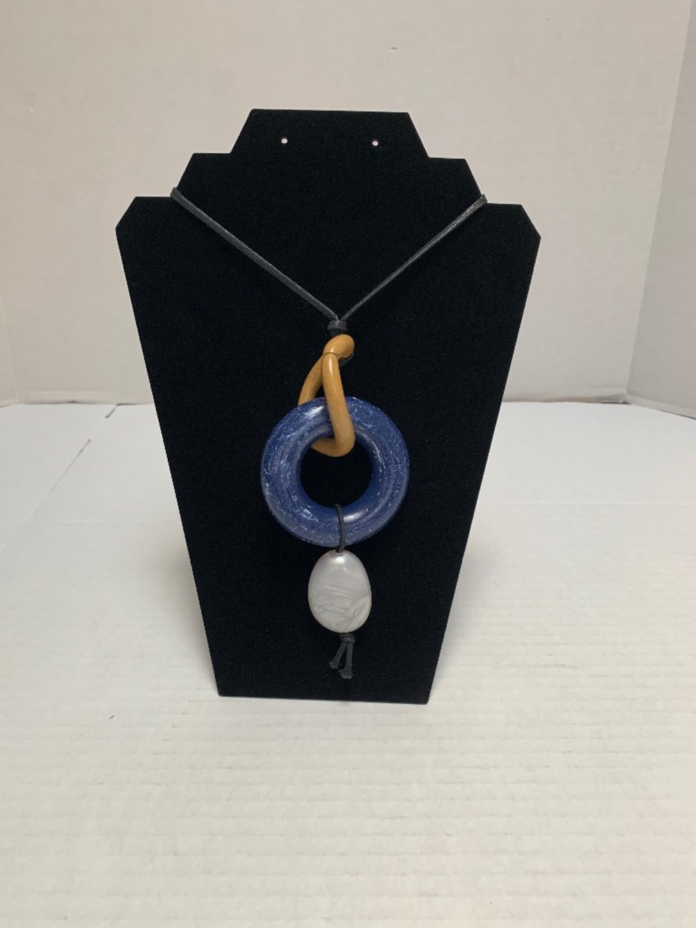 Handcrafted Artisan Boho Style Blue Resin and Wooden Pendant Necklace